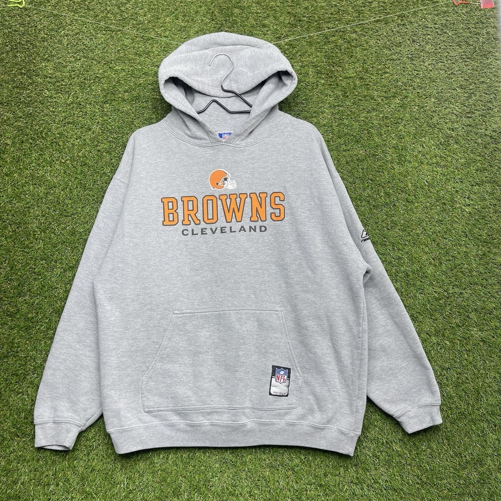 Vintage Reebok Cleveland Browns Hoodie Mens Large Grey Boxy Y2K Football